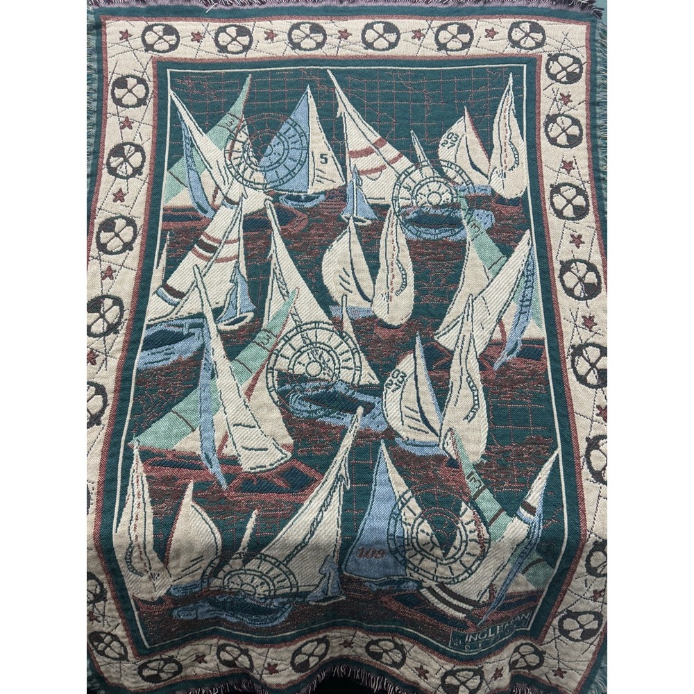 Goodwin Weavers Cotton Throw Blanket Tapestry Lake Sail Boat Nautical